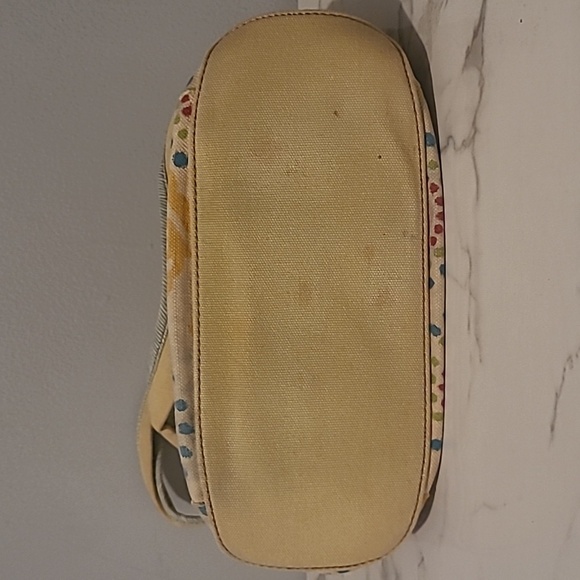 Fossil Yellow Beige Floral Canvas Leather Flowers Accent Knot Handles Tote Boho - Picture 7 of 16